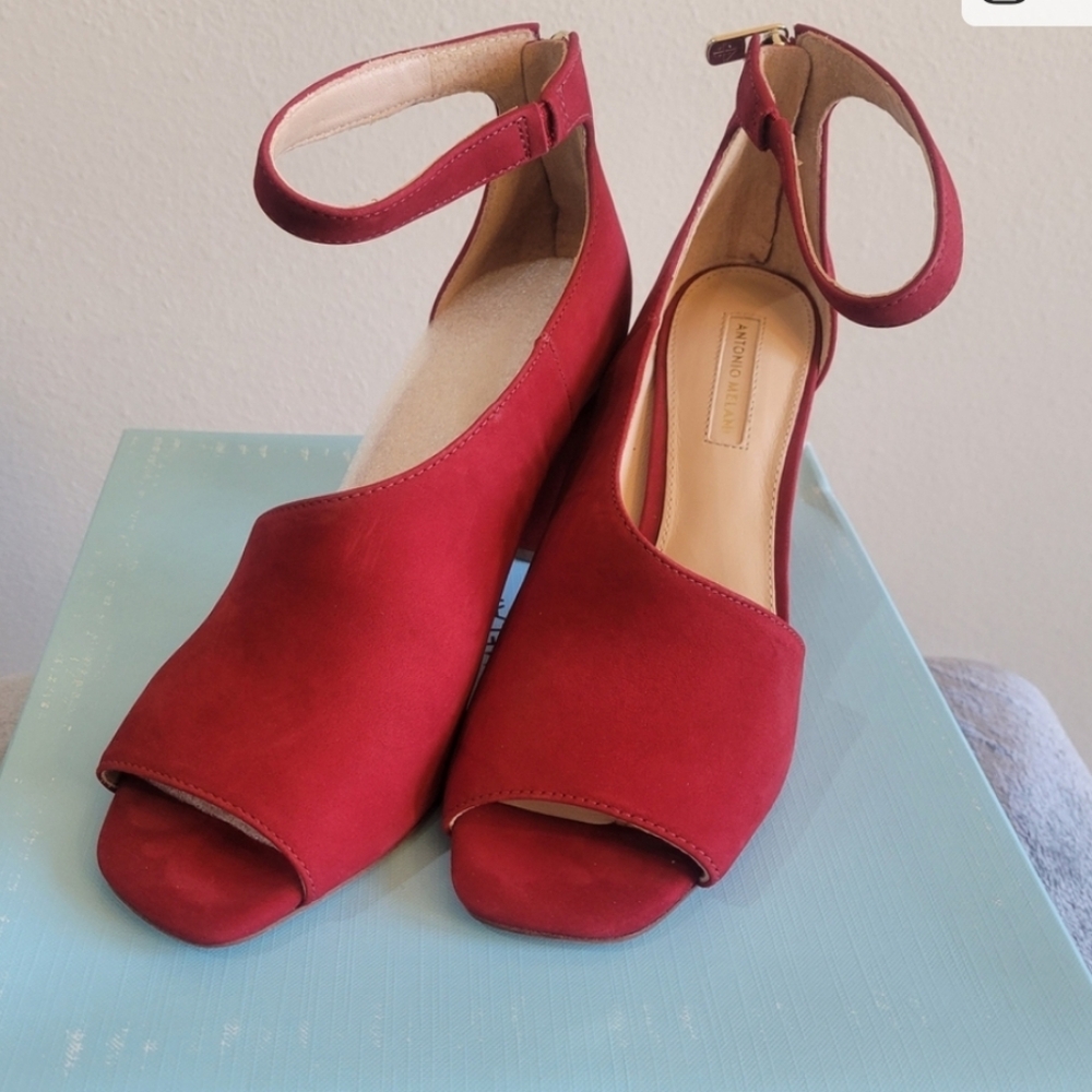 Red Peep Toe Ankle Strap Heels